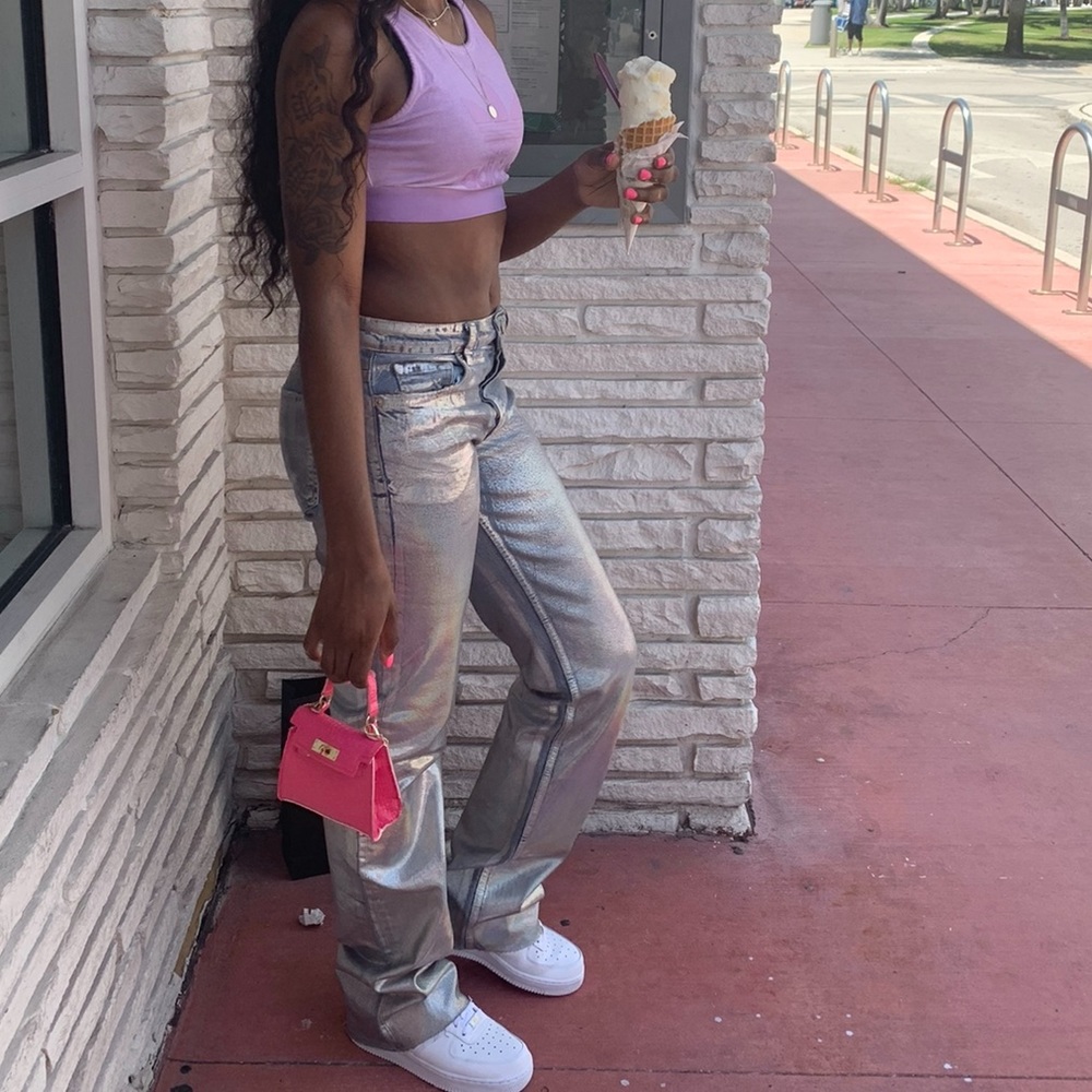 Iridescent Wide Leg Denim Jeans